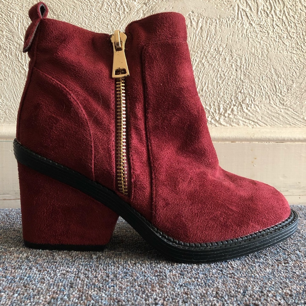 Beston Maroon Block Heeled Boots (wine color)